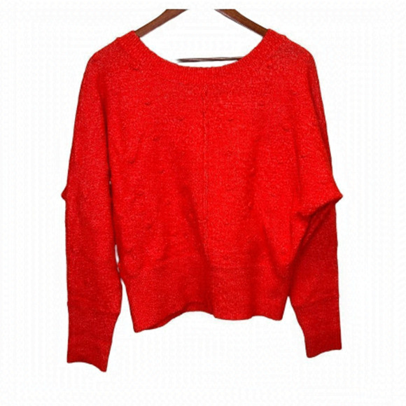 Wearing  Your Heart on Your Sleeve Red Alpaca Blend Bobble Sweater Size Medium - Picture 8 of 10
